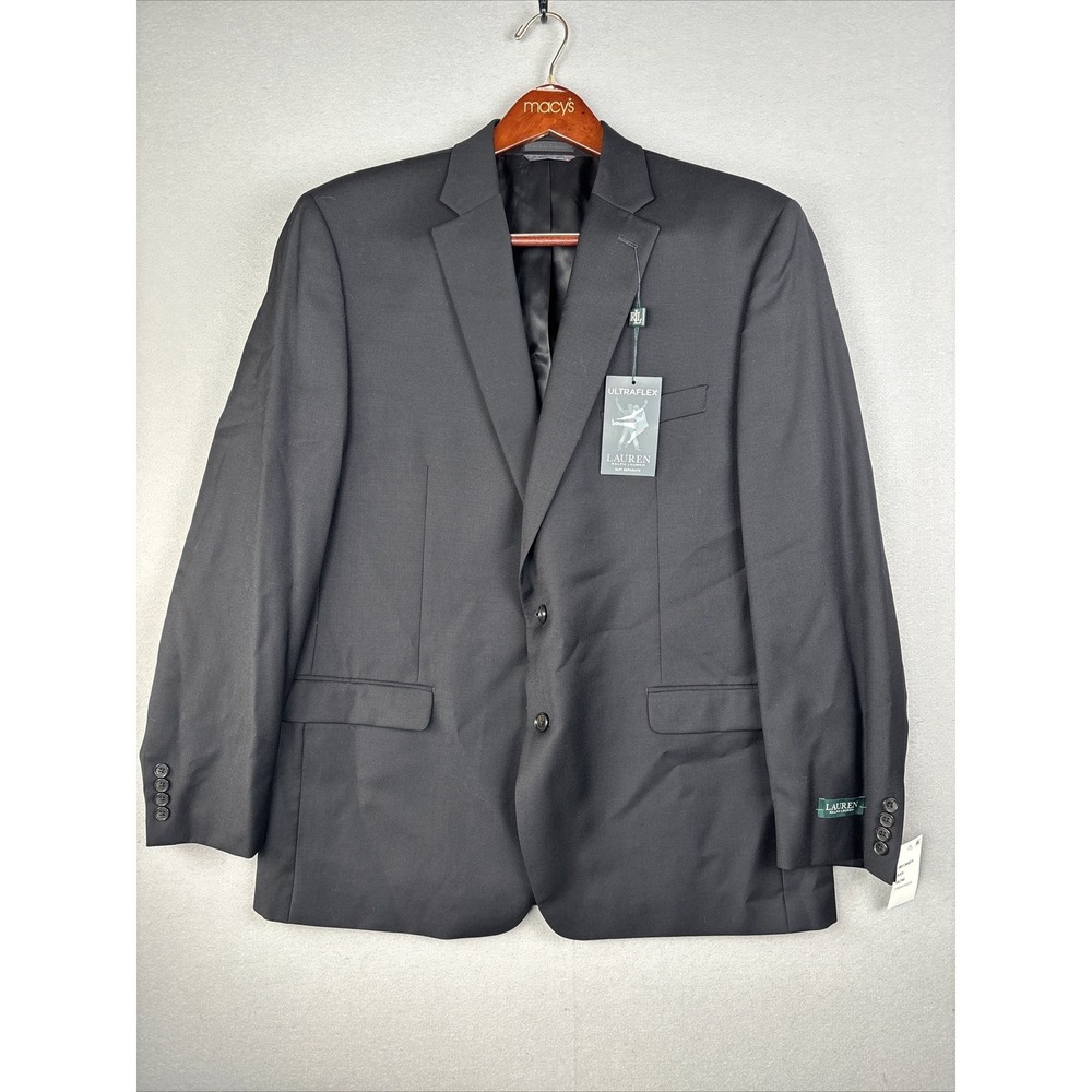 Ralph Lauren Suit Jacket Mens 46L Black Ultraflex ClassicFit Wool Loomix Blazer‎